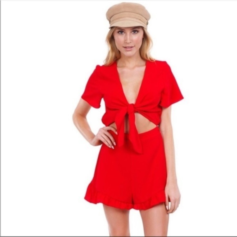 Show Me Your Mumu Red Front Tie Riviera Romper - Size Medium